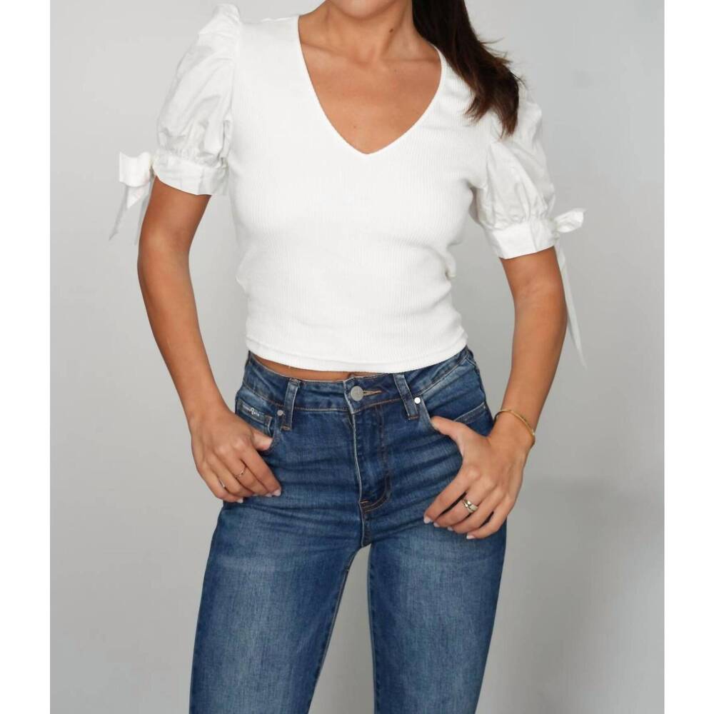 NEW FALCON PARK harper bow detail top in white